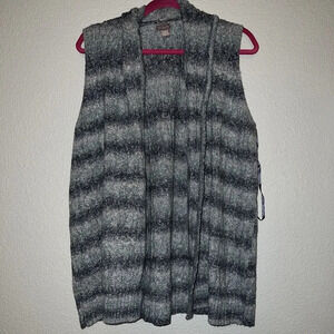 Chico's Stripe Sunset Hues Open Front Sleeveless Sweater Vest Blue Wool Blend 2